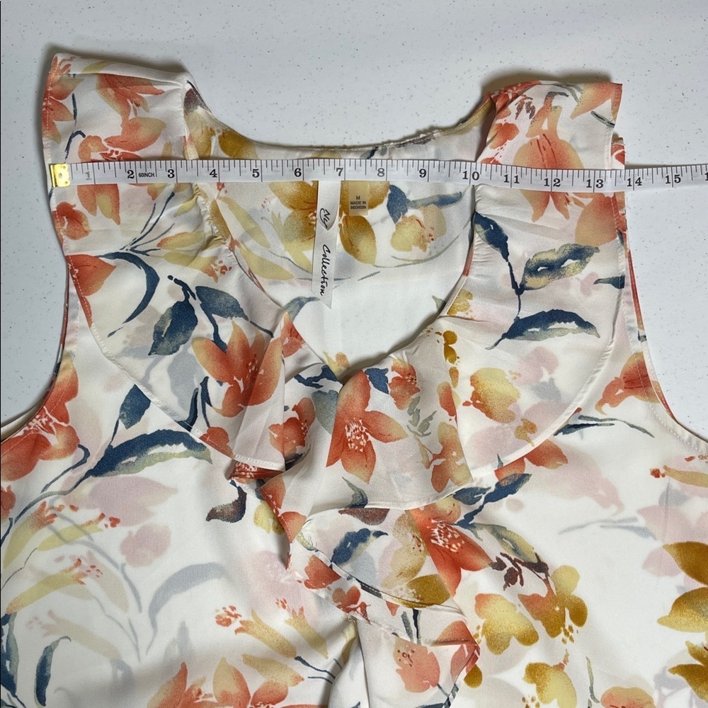 NY Collection Floral Ruffle Blouse - Peach and Gold - Picture 10 of 12